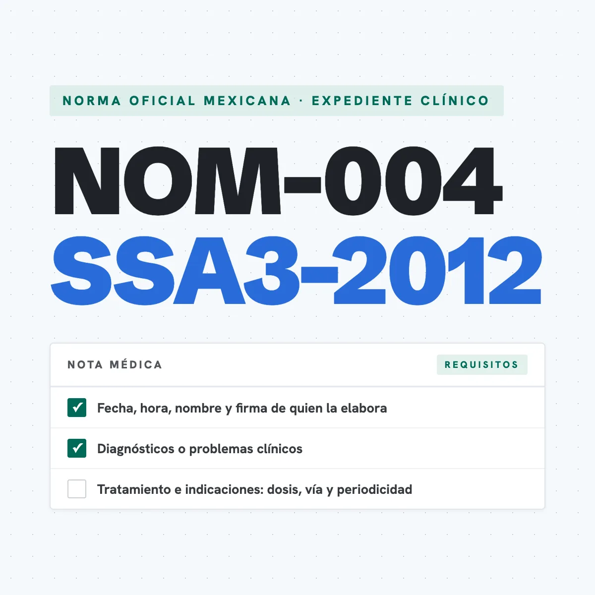 NOM-004-SSA3-2012: requisitos de la nota médica según la Norma Oficial Mexicana del expediente clínico